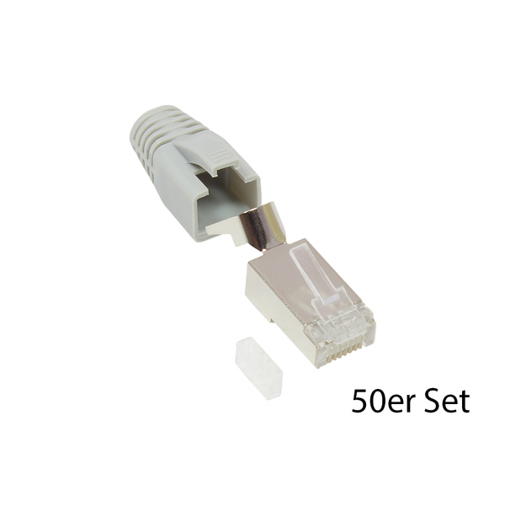 Good Connections® RJ45 Netzwerkstecker Cat.6A - Geschirmt für Cat.7, Cat.6A & Cat.6 Kabel - Inkl. Zugentlastung & Einfädelhilfe - Grau - 50er Set