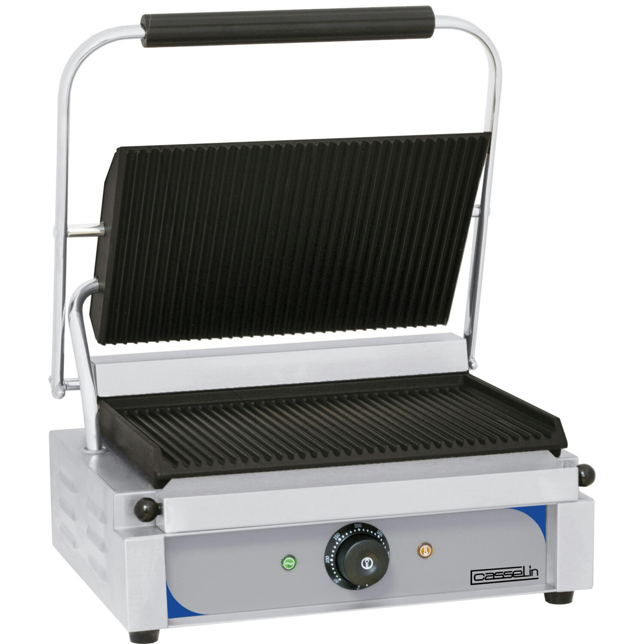Casselin Professional 2200W Ribbed Panini and Taco Grill - Stainless Steel