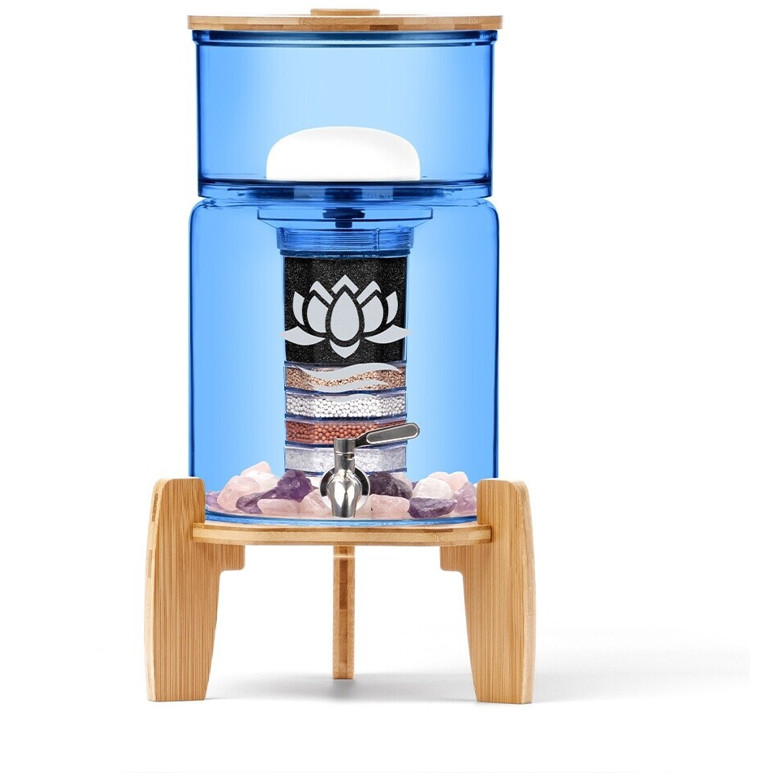 Lotus KAITO MINI Wasserfilter 5L aus Glas mit Bambus - Blaue Blume des Lebens